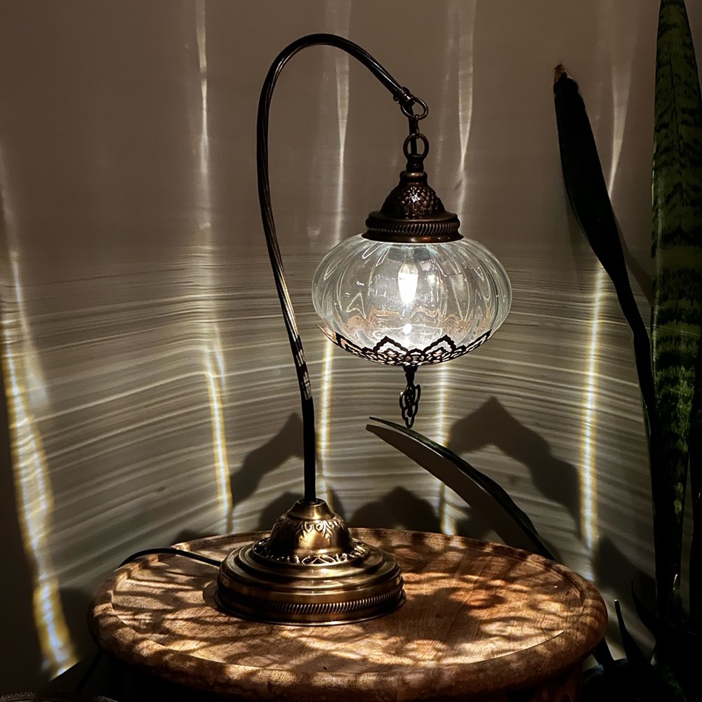White Table Lamp Clear Bedside Lamp Mosaic Turkish Lights Handmade Unique